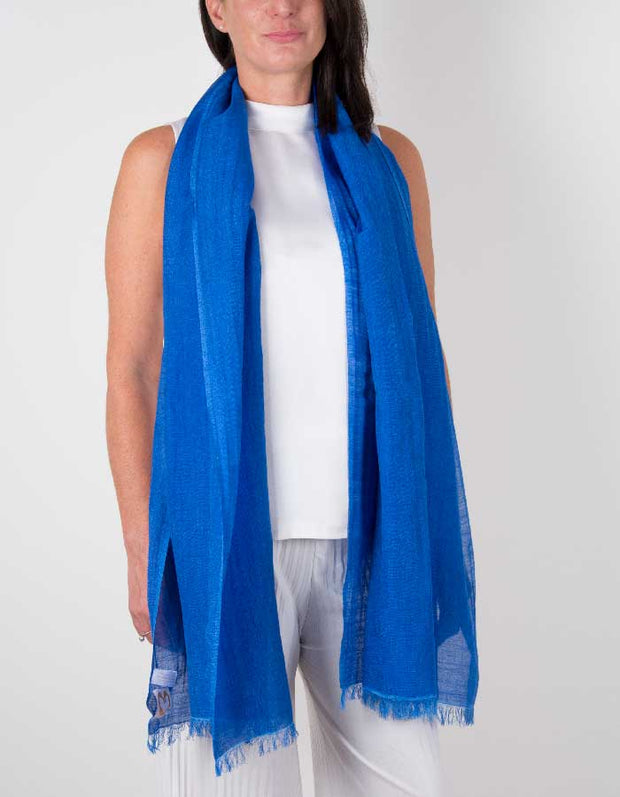 an image showing a silk wool mix wedding shawl in royal blue
