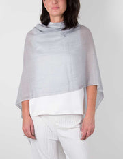 an image showing a silk wool mix wedding shawl in silver grey