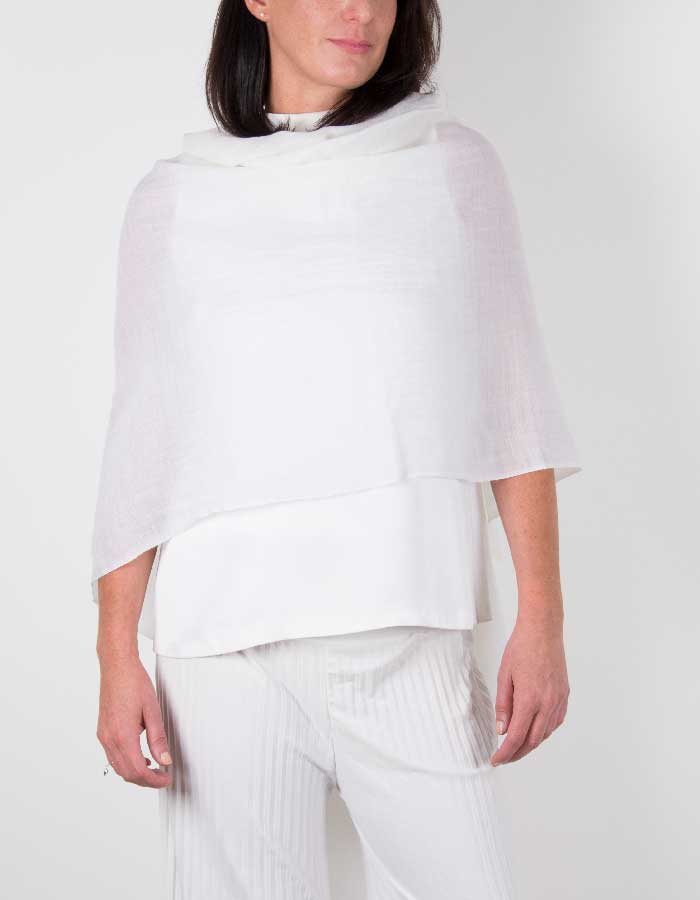 an image showing a silk wool mix wedding shawl in white