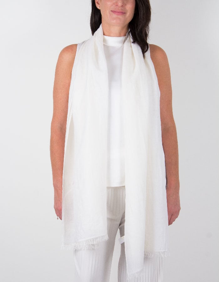 an image showing a silk wool mix wedding shawl in white