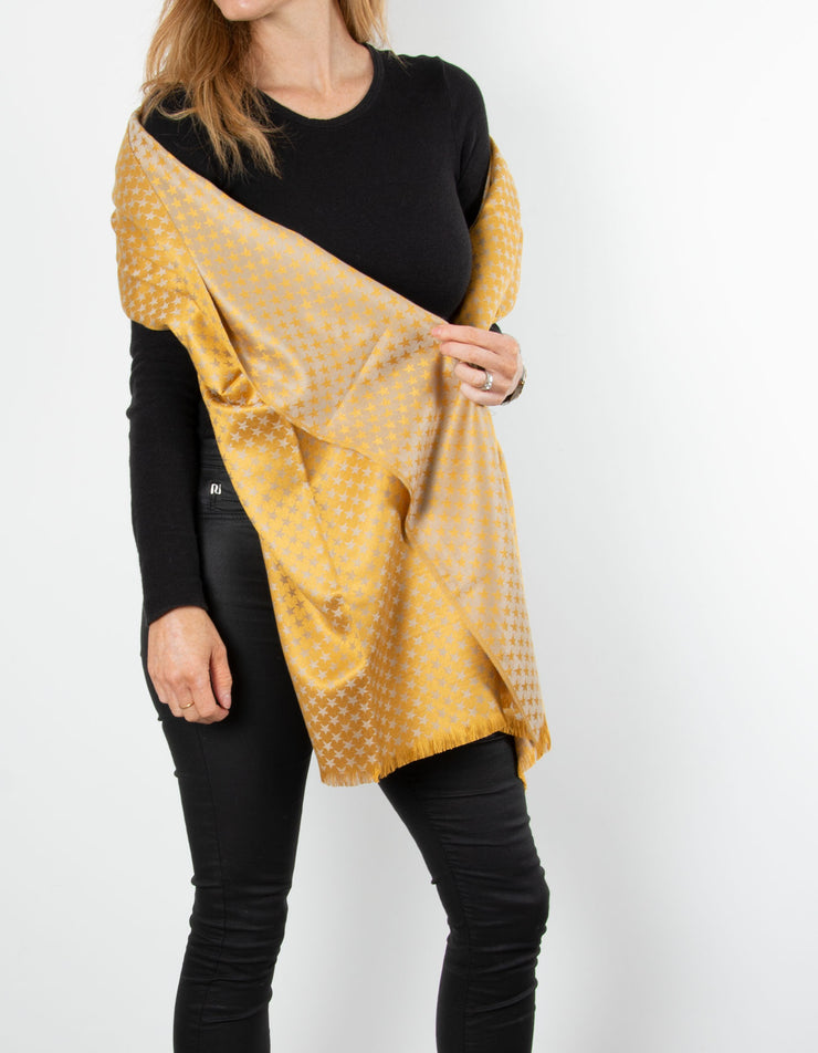 Yellow Star Print Patterned Pashmina