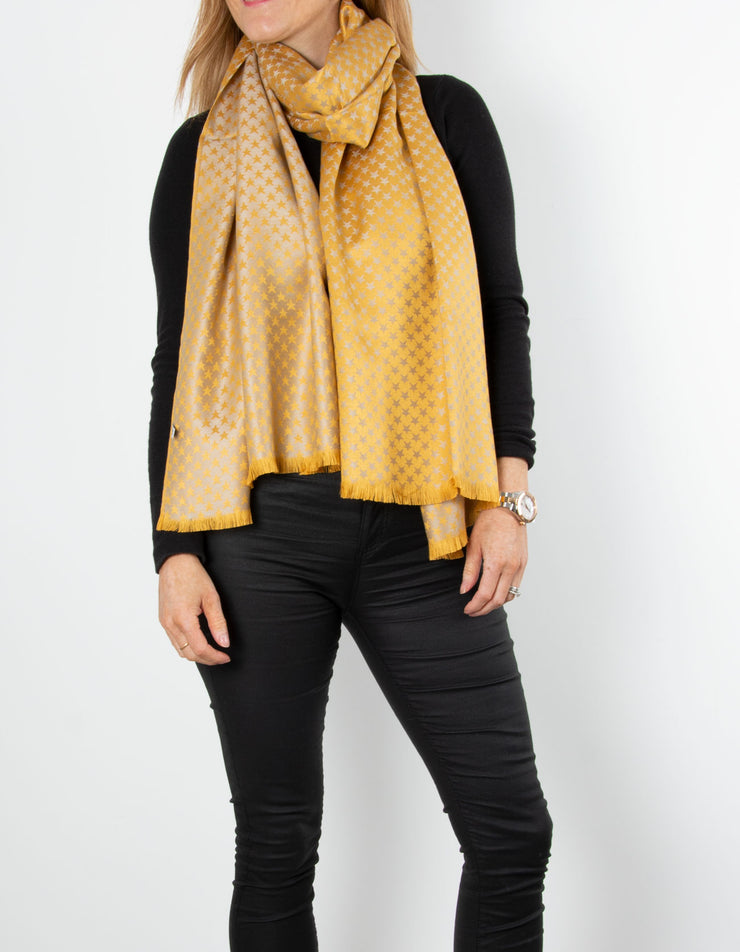 Yellow Star Print Patterned Pashmina